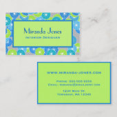 アールデコフラワーズセルレアンブルー&ライムグリーン 名刺 (正面/裏面)