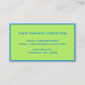 アールデコフラワーズセルレアンブルー&ライムグリーン 名刺 (裏面)