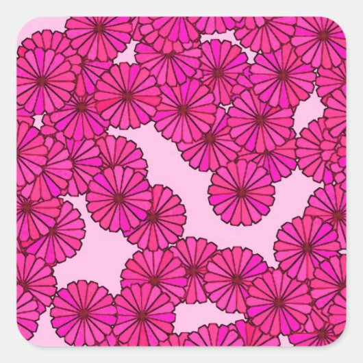 アールデコフラワーパターン – マゼンタ，ピンク スクエアシール (正面)