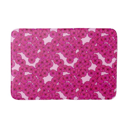 アールデコフラワーパターン – マゼンタ，ピンク バスマット (正面)