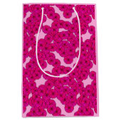 アールデコフラワーパターン – マゼンタ，ピンク ミディアムペーパーバッグ (正面)