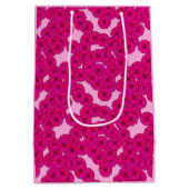 アールデコフラワーパターン – マゼンタ，ピンク ミディアムペーパーバッグ (裏面)