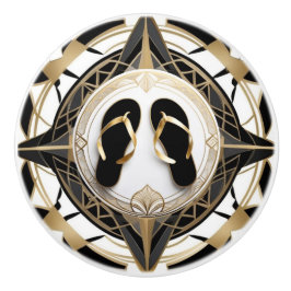 アールデコフリップフロップシューズ白黒金ゴールド セラミックノブ