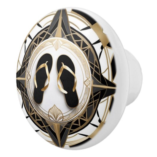 アールデコフリップフロップシューズ白黒金ゴールド セラミックノブ (右)