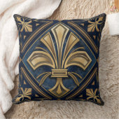 アールデコフルーアデリスブルーと金ゴールド クッション (ブランケット)