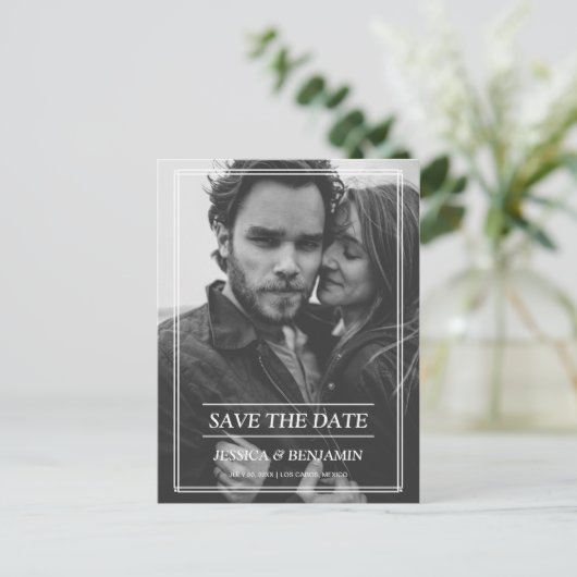 アールデコフレームの写真の保存日付 案内ポストカード (スタンド正面)