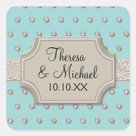 アールデコフレームシャンパンシルバージュエルドット スクエアシール (正面)