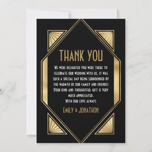 アールデコフレームブラック金ゴールド結婚ズありがとう サンキューカード (正面)