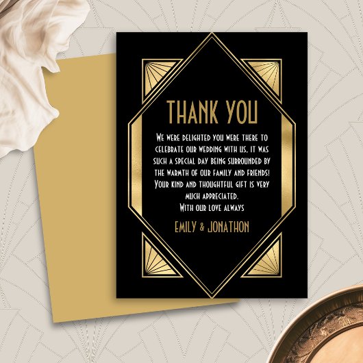 アールデコフレームブラック金ゴールド結婚ズありがとう サンキューカード