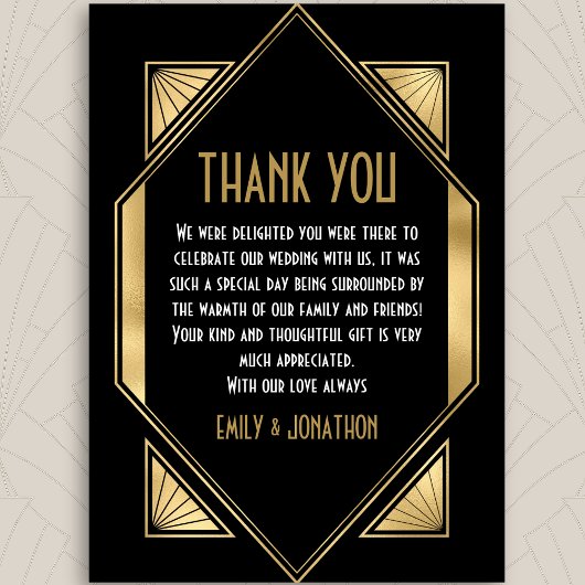 アールデコフレームブラック金ゴールド結婚ズありがとう サンキューカード