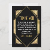 アールデコフレーム写真ブラック金ゴールド結婚の感謝 サンキューカード (正面)
