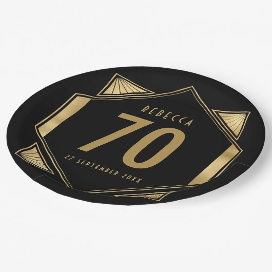 アールデコフレーム70番目の誕生日名日付 ペーパープレート (アングル)