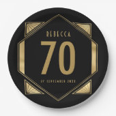アールデコフレーム70番目の誕生日名日付 ペーパープレート (正面)