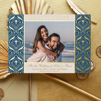 アールデコフローラロータスウェディング日付金ゴールドの保存 箔招待状