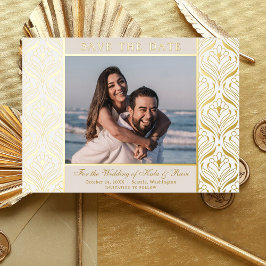 アールデコフローラロータスウェディング日付金ゴールドの保存 箔招待状