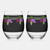 アールデコブドウ – 黒、銀、紫モノグラムの色 ステムなしワイングラス (裏面)