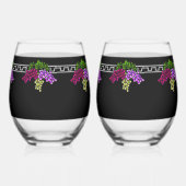 アールデコブドウ – 黒、銀、紫モノグラムの色 ステムなしワイングラス (左)