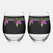 アールデコブドウ – 黒、銀、紫モノグラムの色 ステムなしワイングラス (右)