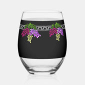 アールデコブドウ – 黒、銀、紫モノグラムの色 ステムなしワイングラス (裏面)