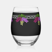 アールデコブドウ – 黒、銀、紫モノグラムの色 ステムなしワイングラス (左)