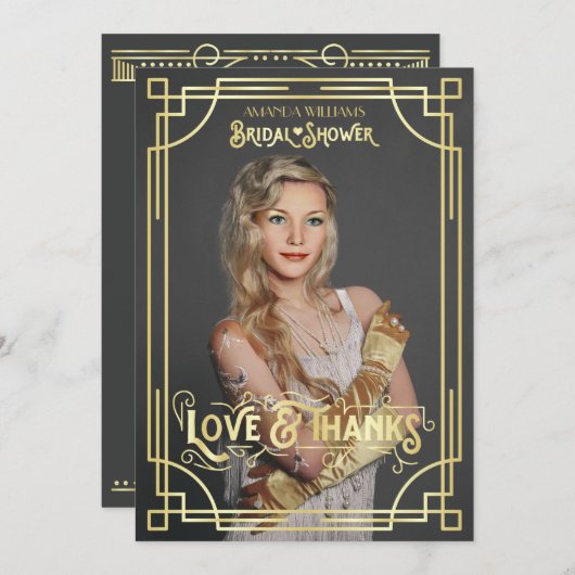 アールデコブライダルシャワーの愛感謝していとあなたの写真 サンキューカード (正面/裏面)