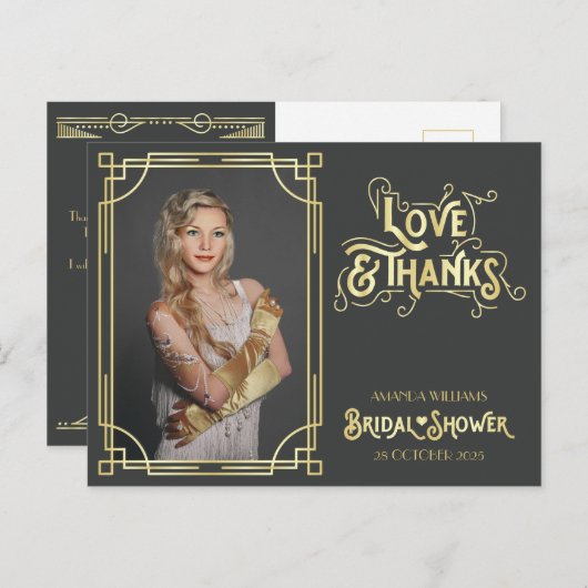 アールデコブライダルシャワーの愛感謝していとあなたの写真 ポストカード (正面/裏面)