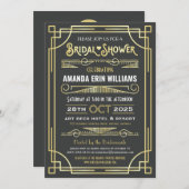 アールデコブライダルシャワーエレガント金ゴールドグレイレトロ 招待状 (正面/裏面)