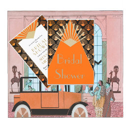 アールデコブライダルシャワーオレンジブラック金ゴールドヴィンテージ 招待状