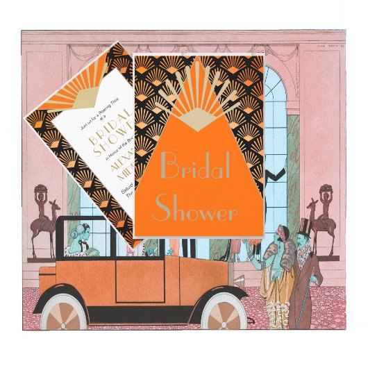 アールデコブライダルシャワーオレンジブラック金ゴールドヴィンテージ 招待状