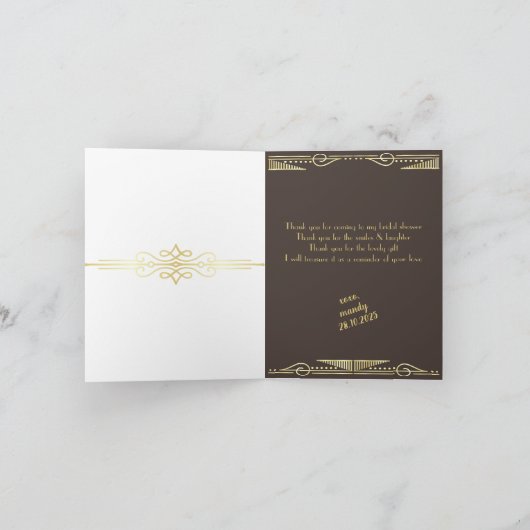 アールデコブライダルシャワーラ感謝していブチョコレート写真 サンキューカード (内部)