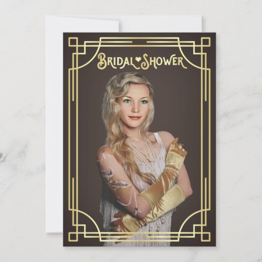 アールデコブライダルシャワー金ゴールドチョコレートあなたの写真 招待状 (正面)