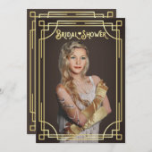 アールデコブライダルシャワー金ゴールドチョコレートあなたの写真 招待状 (正面/裏面)