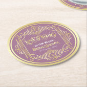 アールデコブライダルシャワー金ゴールド薄紫ラ感謝していブ&L ラウンドペーパーコースター (アングル)
