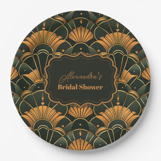 アールデコブライダルダイヤモンド金ゴールドと緑 ペーパープレート (正面)