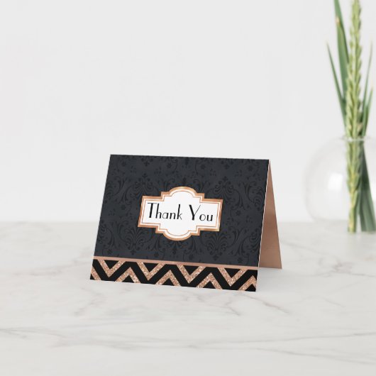 アールデコブラックおよびバラ金ゴールドルックサンキューカード サンキューカード (正面)
