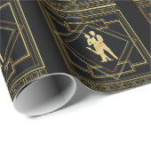 アールデコブラックおよび金ゴールド幾何学的フラッパ ラッピングペーパー (ロールコーナー)