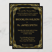 アールデコブラックおよび金ゴールド結婚式招待状カード 招待状 (正面/裏面)