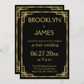 アールデコブラックおよび金ゴールド結婚式招待状 招待状 (正面/裏面)