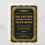 アールデコブラックおよび金ゴールド結婚式招待状 招待状 (正面)