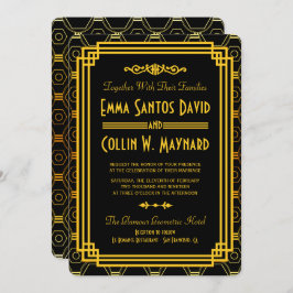 アールデコブラックおよび金ゴールド結婚式招待状 招待状