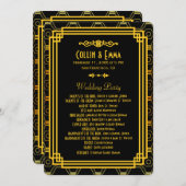 アールデコブラックおよび金ゴールド結婚式 プログラム (正面/裏面)