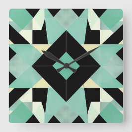 アールデコブラックとティール（緑がかった色）ウォールクロック スクエア壁時計