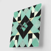 アールデコブラックとティール（緑がかった色）ウォールクロック スクエア壁時計 (傾斜)