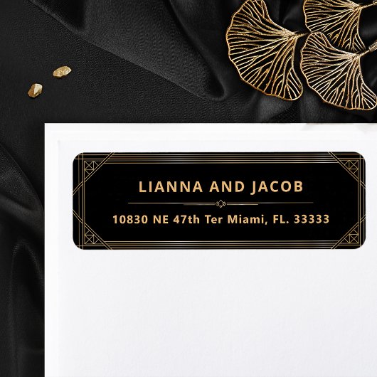 アールデコブラックとモダン金ゴールドの結婚リターン ラベル