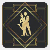 アールデコブラックと金ゴールドの轟音20の炎 スクエアシール (正面)