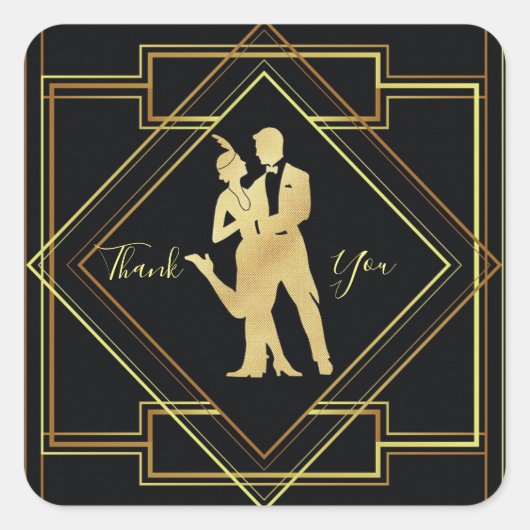 アールデコブラックと金ゴールドの200感謝してい人 スクエアシール (正面)