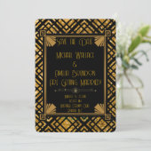 アールデコブラックと金ゴールドウェディング日付カードを保存 セーブザデート (スタンド正面)