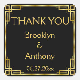 アールデコブラックと金ゴールドサンキュー結婚式用シール スクエアシール