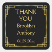 アールデコブラックと金ゴールドサンキュー結婚式用シール スクエアシール (正面)