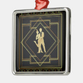 アールデコブラックと金ゴールドジオメトリック メタルオーナメント (左)